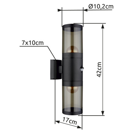 Vonkajšie svietidlo nerezová oceľ čierna matná, plast dymovej farby, smer svetla: hore a dole, vráta 14