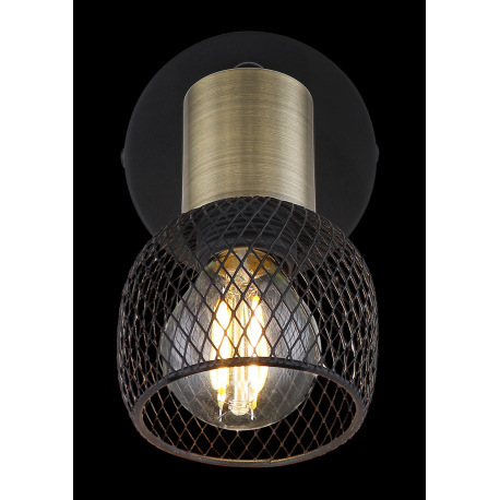Nástenné svietidlo, kov čierny, mosadz, tienidlo - kovová mriežka, vypínač, ŠxV: 80x165, H: 90, bez 4