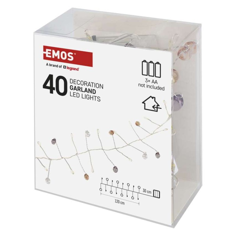 LED girlanda - kamienky, 1,2 m, 3x AA, vnútorné, teplá biela, časovač 2