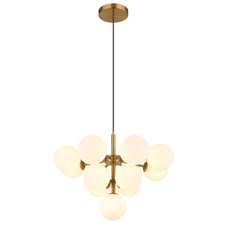 Závesné svietidlo, kov zlatej farby, sklenené gule biele, čierny textilný kábel, ø: 560 mm, V: 1200