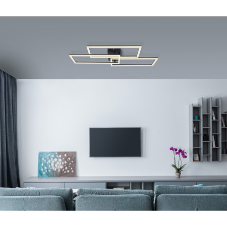 Stropné svietidlo, kov čierny, plast biely, pamäťová funkcia, stmievateľné, diaľ.ovládanie, fixácia 12