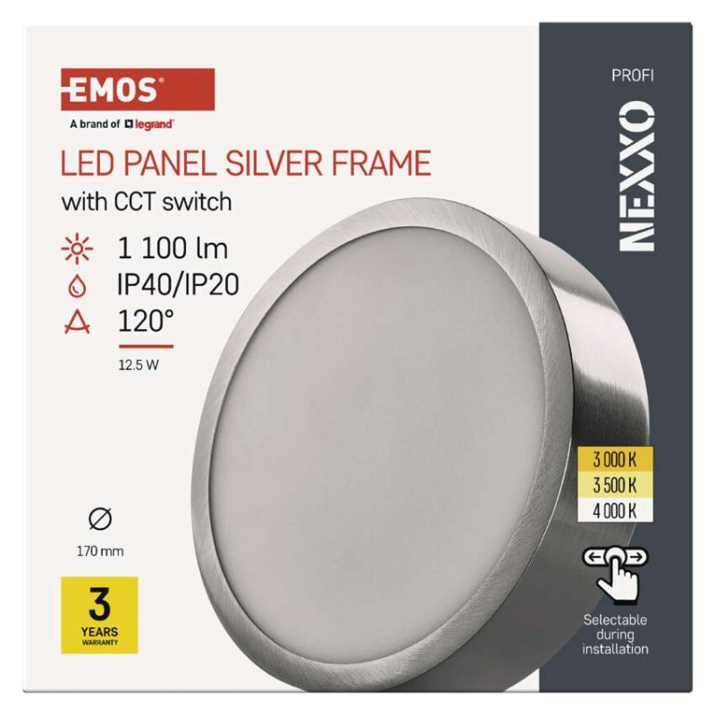 LED prisadené svietidlo, kruhové, strieborné, 12,5W, CCT 8