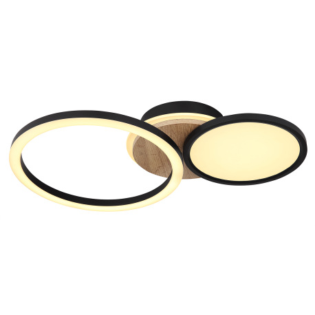 Stropné svietidlo kov čierny matný, MDF, imitácia tmavého dreva, plast biely, otočné/výklopné, DxŠxV