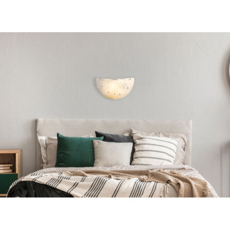 Nástenné svietidlo, kov biely, chróm, satinované sklo, dekoračné kamienky, priehľadné ozdobné linky, 2