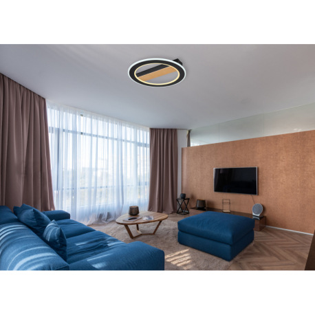 Stropné svietidlo, kov čierny, drevo tmavohnedé, akryl biely, ø: 450mm, V:55mm, vrátane LED 30W 230V 2