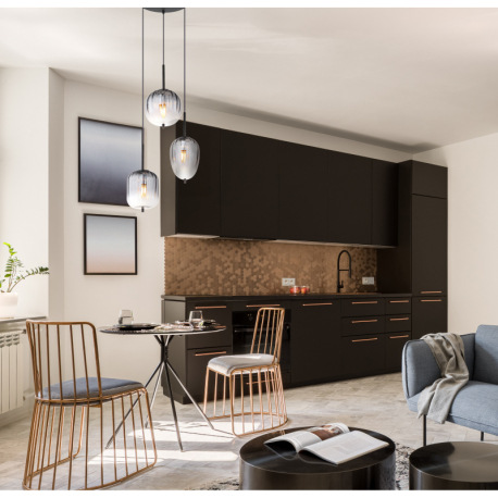 Závesné svietidlo, kov čierny matný, sklo dymová farba/číre, kábel PVC čierny, možnosť skrátenia výš 11