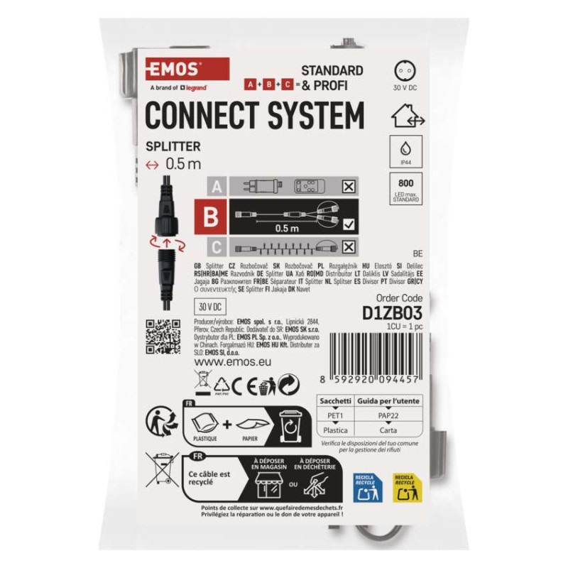 Rozbočovač pre spojovacie reťaze Standard čierny, 0,5 m, vonkajší aj vnútorný 6