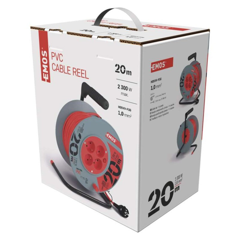 Predlžovací kábel na bubne 20 m / 4 zásuvky / červený / PVC / 230 V / 1 mm2 1