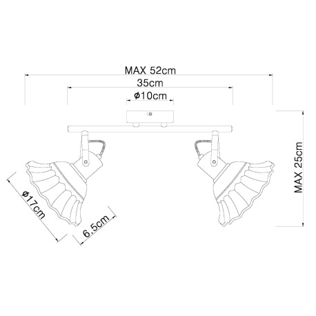 Nástenné svietidlo, kov biely a čierny, keramika biela a čierna, DxV:520x250, bez žiaroviek 2xE27, m 5