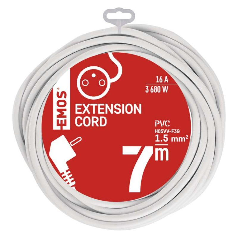 Predlžovací kábel 7 m / 1 zásuvka / biely / PVC / 1,5 mm2 1
