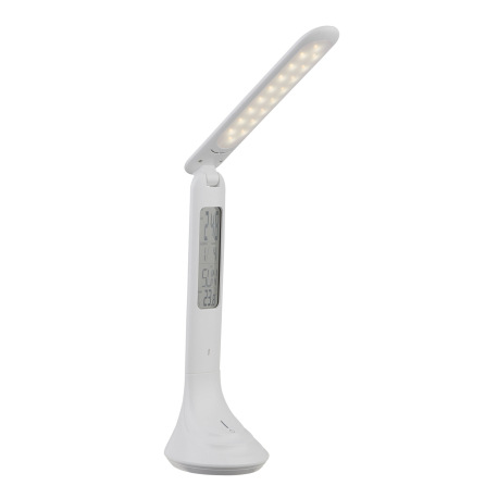 Nabíjateľná stolová lampa, plast, biela, hodiny, kalendár, budík, s adaptérom, zapnutie dotykom, dot 8
