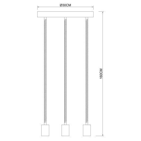 Závesné svietidlo, kov čierny, lano hnedé, Ø300, V:1600, bez žiaroviek 3xE27, max. 60W 230V 5