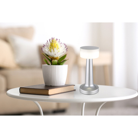 Nabíjateľná stolová lampa, plast nikel, plast biely, dotykové zapnutie/vypnutie, plynulé dotykové st 2