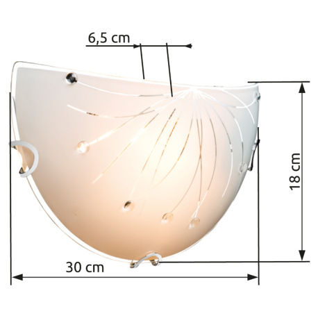 Nástenné svietidlo, kov biely, chróm, satinované sklo, dekoračné kamienky, priehľadné ozdobné linky, 5