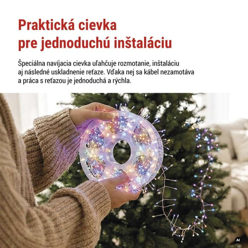 LED nano reťaz na cievke, strieborný, 9,6 m, multicolor, časovač 5