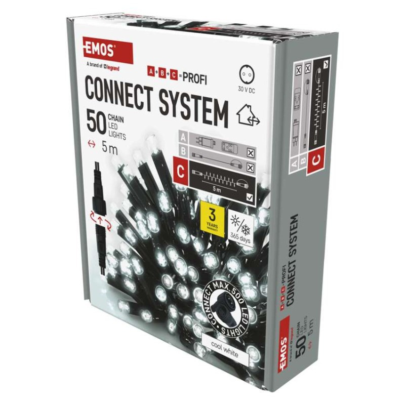 Profi LED spojovacia reťaz čierna, 5 m, vonkajšia aj vnútorná, studená biela