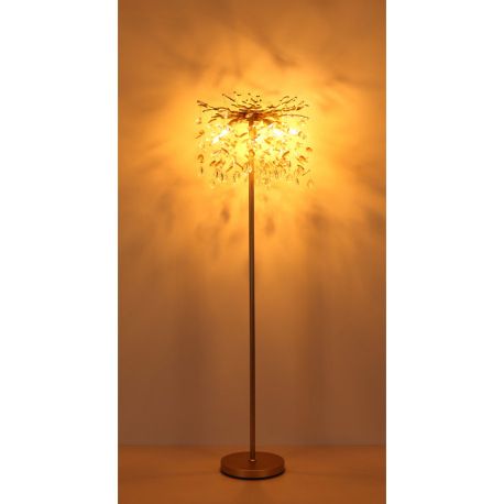 Stojacia lampa, kov matnej zlatej farby, jantárové a číre sklenené kryštály, PVC kábel, nožný spínač 13