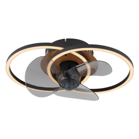 Stropný ventilátor, kov čierny/imitácia dreva,plast biely/dymový, stmievateľný, niekoľko úrovní pomo 18