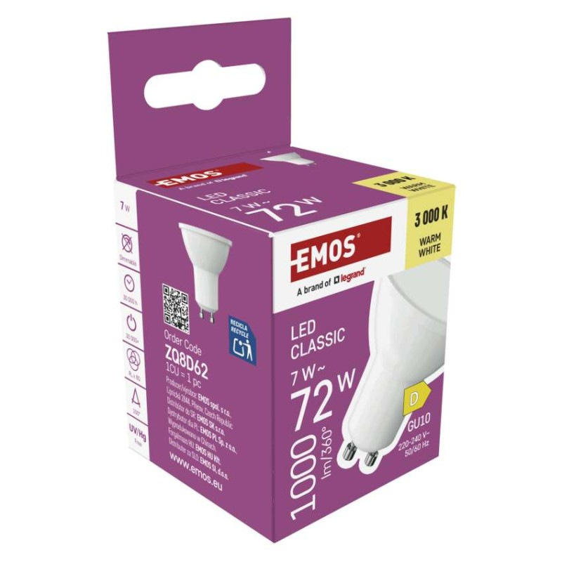 LED žiarovka Classic MR16 biela/ GU10 / 7 W (72 W) / 1000 lm / Teplá biela 9