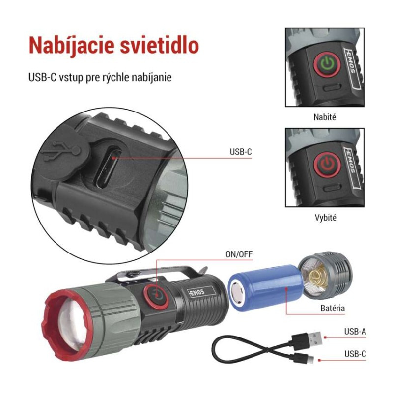 LED nabíjacie kovové svietidlo 300 lm, 700 mAh 4