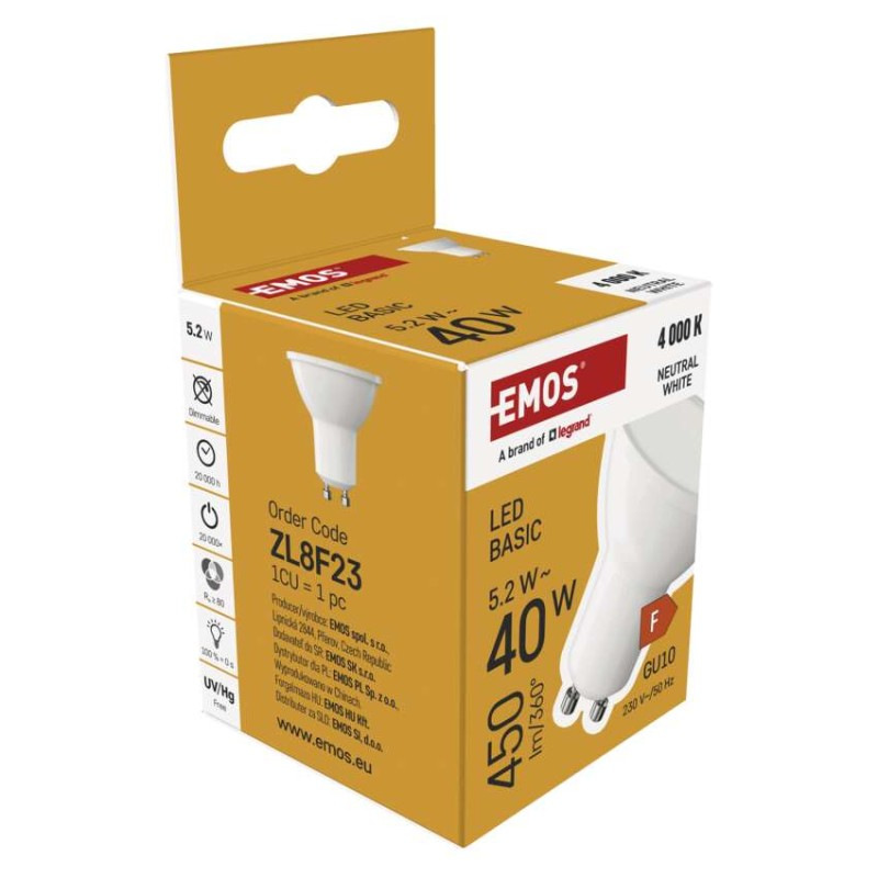 LED žiarovka Basic MR16 / GU10 / 5,2 W (40 W) / 450 lm / Neutrálna biela 5