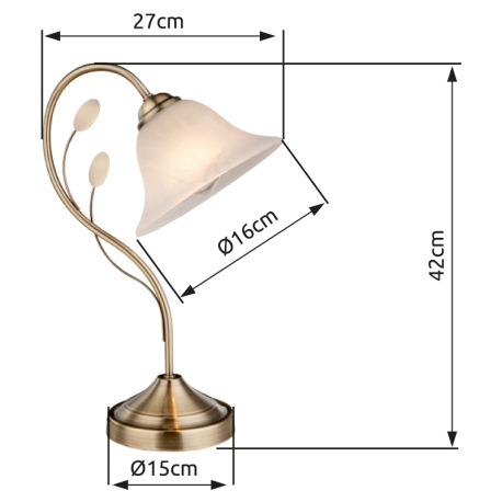 Stolová lampa, mosadz, sklo biele alabaster, kábel: 1,50 m, vypínač, DxŠxV:270x190x420, bez žiarovky 4