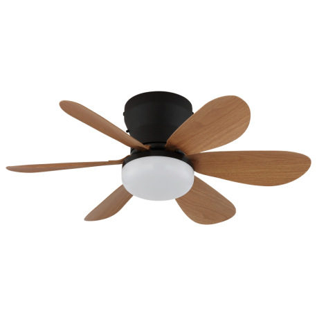 Stropný ventilátor, kov čierny matný, plast imitácia dreva, stmievateľný, viacero rýchlostí pomocou 14
