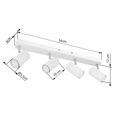 Stropné svietidlo, kov biely, chrómový, DxŠxV:560x60x120mm, bez žiaroviek 4x GU10, max. 35W 230V 20