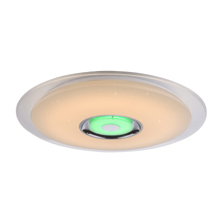 Stropné svietidlo, kov biely, chróm, akryl biely, K5 krištáľ, trblietavý efekt, reproduktor, ovládan 19