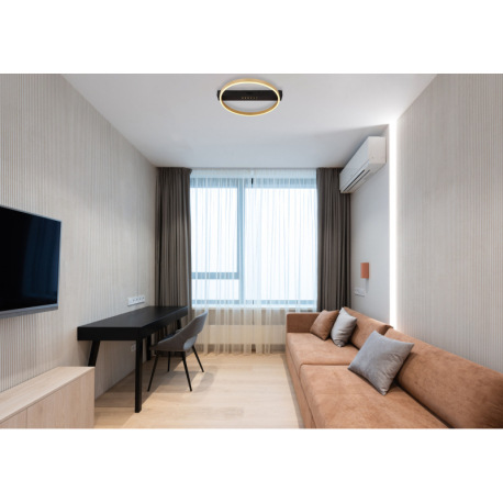 Stropné svietidlo kov čierny matný, kov zlatej farby, plast opál, prepínanie funkcií nástenným vypín 1