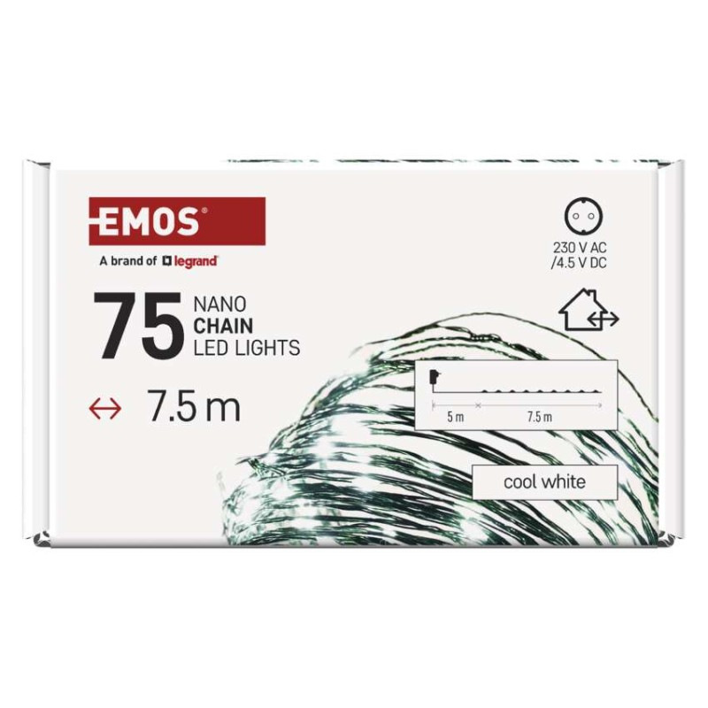 LED vianočná nano reťaz zelená, 7,5 m, vonkajšia aj vnútorná, studená biela, časovač 8