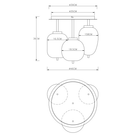 Stropné svietidlo, kov čierny, dymové sklo, ø: 460mm, V:360mm, bez žiaroviek 3x E14, max. 40W 230V 7