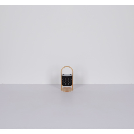 Stolná lampa prírodné drevo, textil čierny, kábel PVC čierny, kolískový vypínač na kábli, ø: 160mm, 7