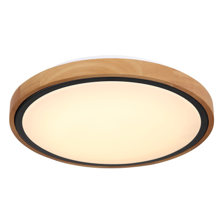 Stropné svietidlo, kov čierny, drevo hnedé, akryl biely, ø: 307mm, V:90mm, vrátane LED 12W 230V, 120 16