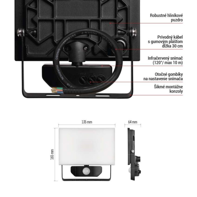 LED reflektor TAMBO so senzorom pohybu, 20 W, 2000 lm, čierny 10