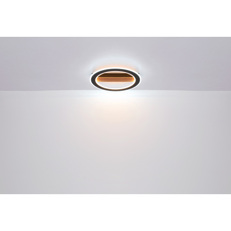 Stropné svietidlo, kov čierny, drevo tmavohnedé, akryl biely, ø: 450mm, V:55mm, vrátane LED 30W 230V 19