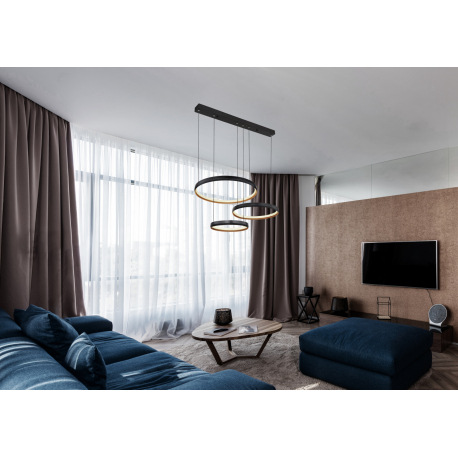 Závesné svietidlo, kov čierny/zlatý, akryl biely, stmievateľné, viackrokové ovládanie cez nástenný v 1