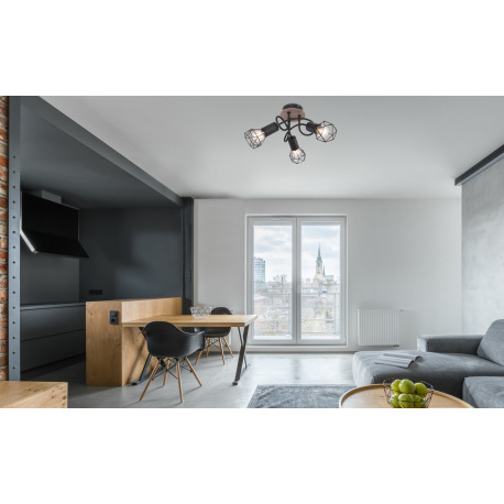 Stropné svietidlo, kov čierny, drevo hnedé, Ø:380, V:210, bez žiaroviek 3xE14, max. 40W 230V 1