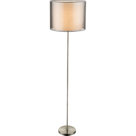 Stojanové svietidlo, kov nikel matný, plast, textil sivý, výška tienidla 31 cm, vypínač, Ø 400, V:16 5