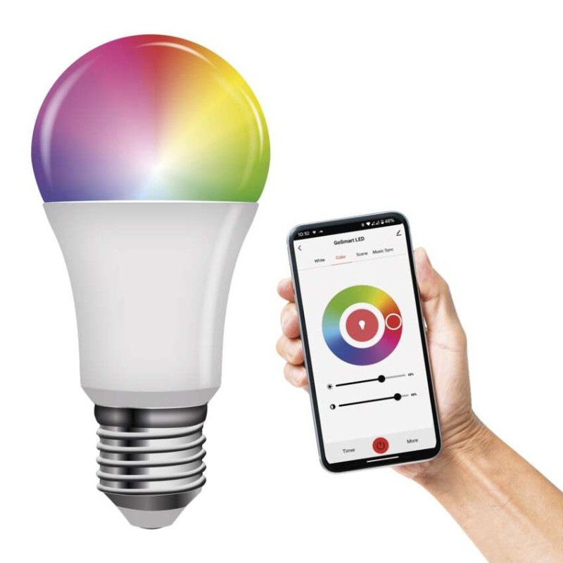 LED žiarovka GoSmart A60 / E27 / 9 W (60 W) / 806 lm / RGB / stmievateľná / WiFi 7