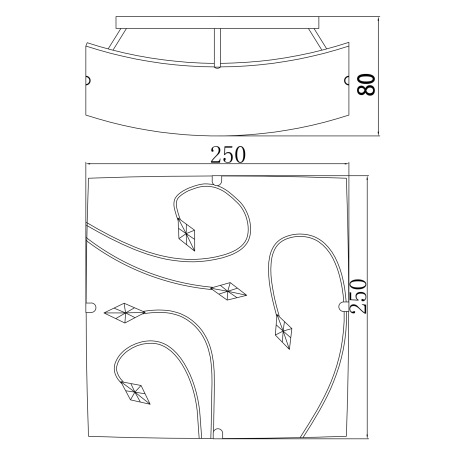 Stropné svietidlo, chróm, satinované sklo, jantárové kryštály, DxŠxV: 250x250x80, bez žiarovky 1xE27 6