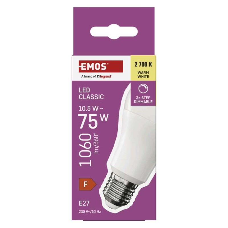 LED žiarovka Classic A60/E27/10,5 W (75 W)/1 060 lm/teplá b./krokovo stmievateľná 13