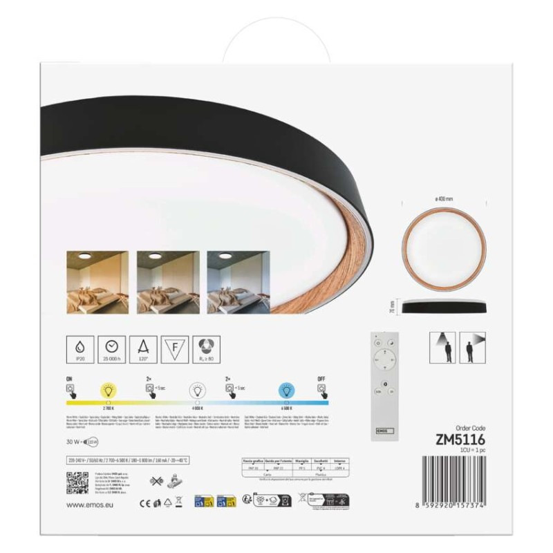 LED nástenné svietidlo ILVI, kruhové 30 W, stmievanie + CCT, čierna + drevo 12