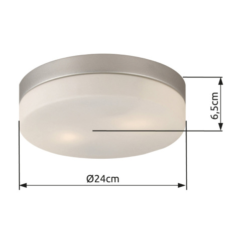 Stropné svietidlo, kov nikel matný, sklo biele, Ø 240, V: 65, bez žiaroviek 2xE27, max. ILLU 40W 230 2