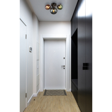 Stropné svietidlo, kov sivý matný, sklenené gule, farby skla: bronzová, zelená, petrolejová, DxŠxV: 1