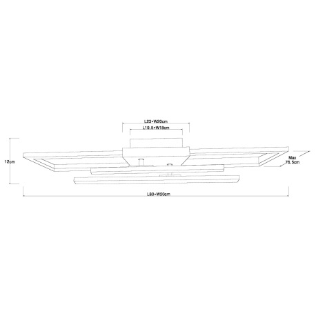 Stropné svietidlo, kov čierny, MDF vzhľad dreva, plast opál, otočné, DxŠxV:800x610x115mm, vrátane LE 10