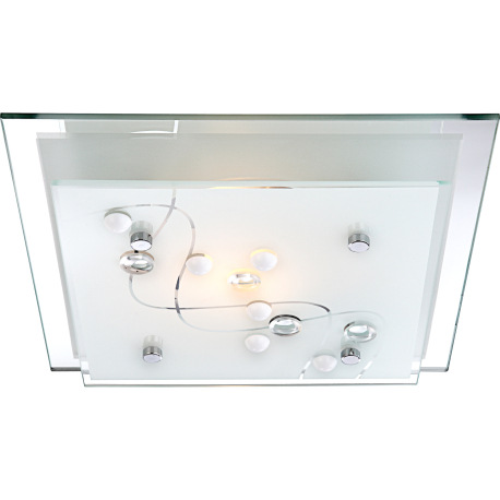 Stropné svietidlo, kov chróm, satinované sklo, dekoratívne kamienky, zrkadlový okraj, DxŠxV: 240x240 4