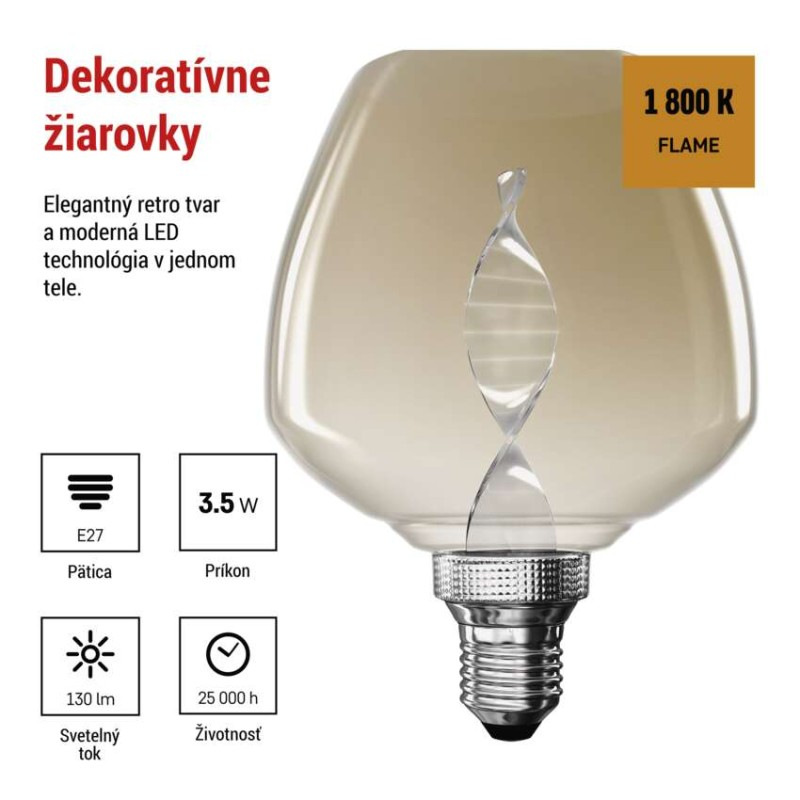 LED žiarovka DECO S123 / E27 / 3,5 W (14 W) / 130 lm / flame 1