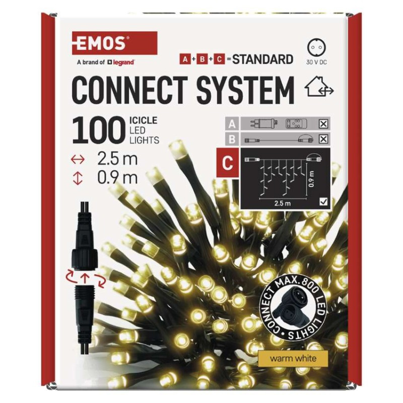 Standard LED spojovacia vianočná reťaz – cencúle, 2,5 m, vonkajšia, teplá biela 11