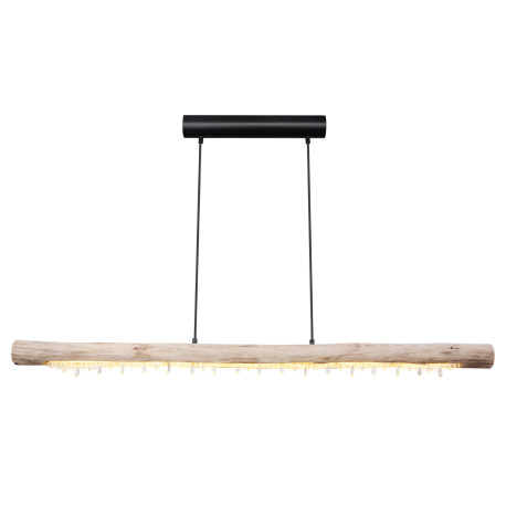Závesné svietidlo, kov čierny matný, prírodné drevo, akrylové krištále číre, kábel čierny, 3 úrovne 11